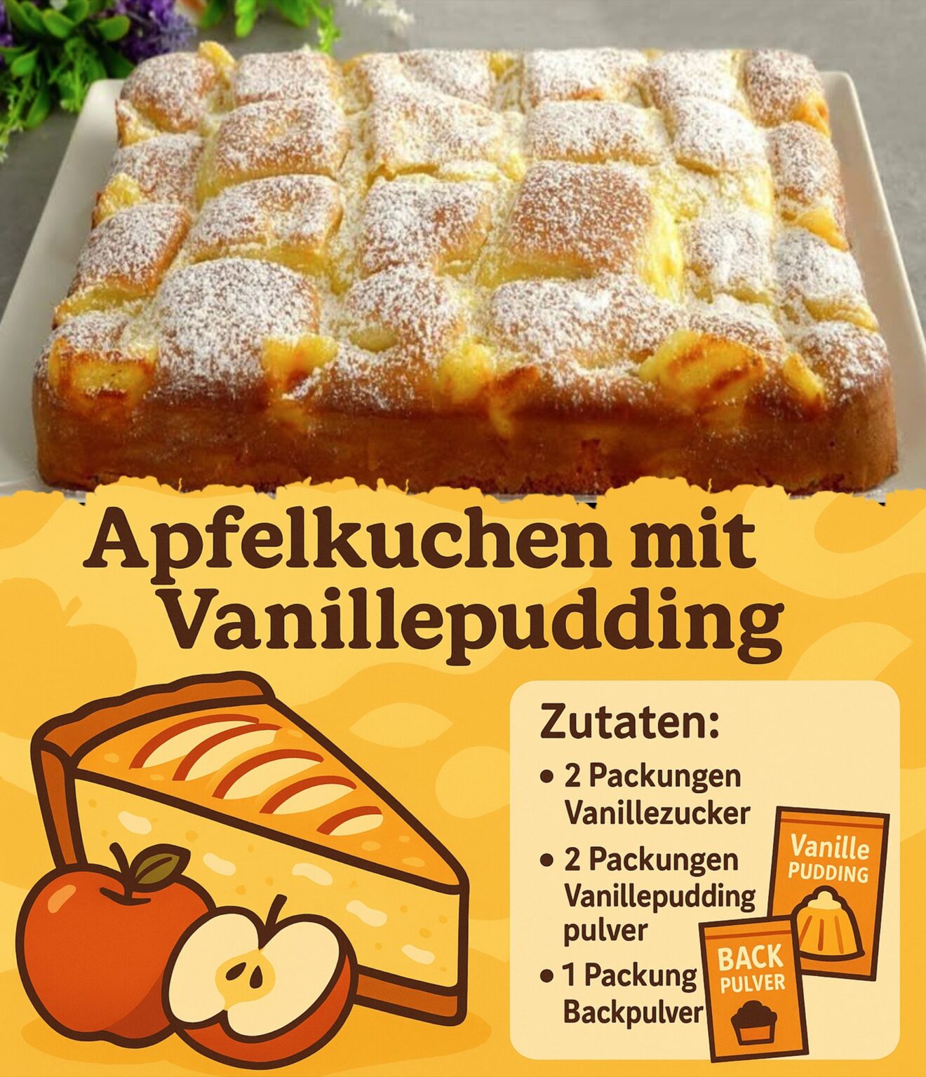 Apfelkuchen mit Vanillepudding, Der Inbegriff von Seelentröster auf dem Kuchenteller