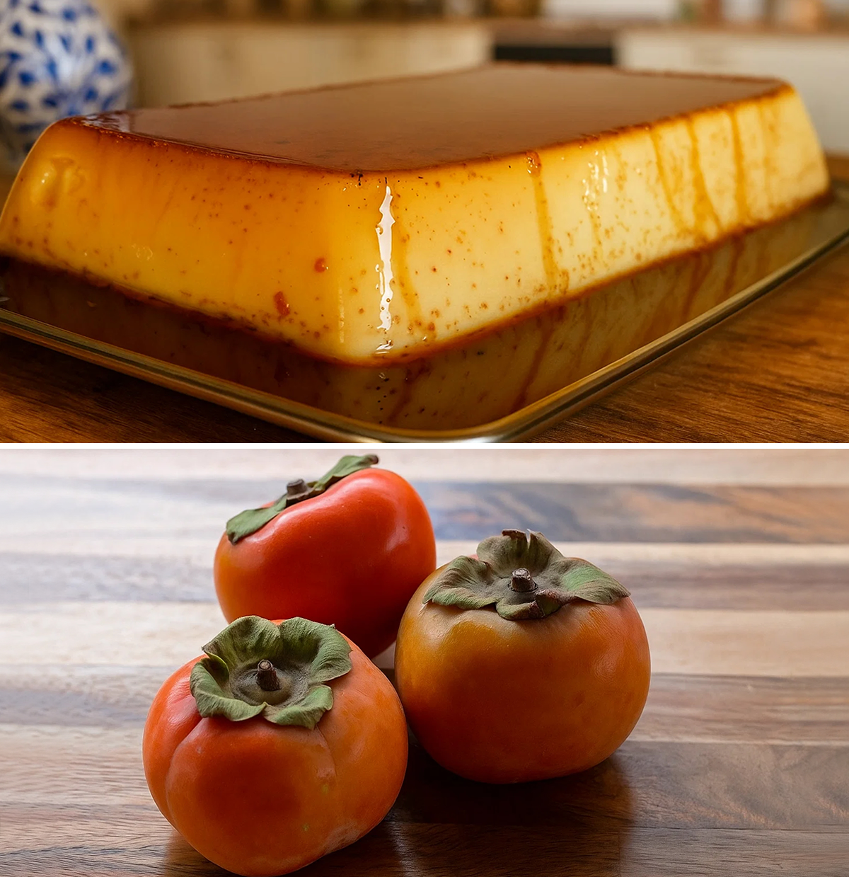 Zuckerfreie Kaki-Crème-Caramel: lecker und leicht