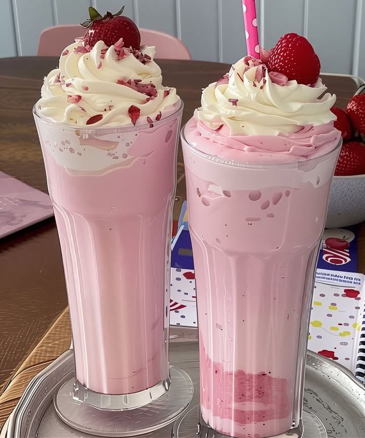 Erdbeermilchshake mit nur 3 Zutaten, in 5 Minuten fertig und herrlich cremig.