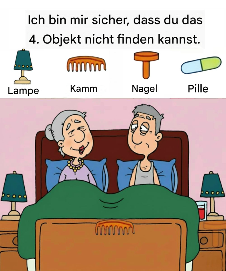 Finde Lampe, Kamm, Nagel, Pille.