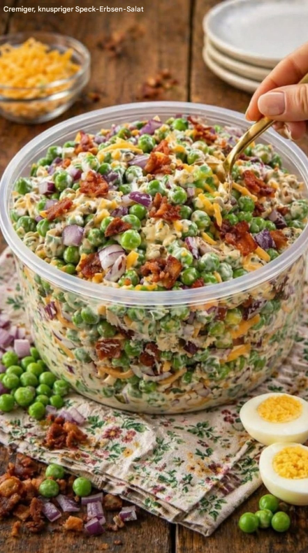 Cremiger grüner Erbsensalat mit Cheddar-Käse