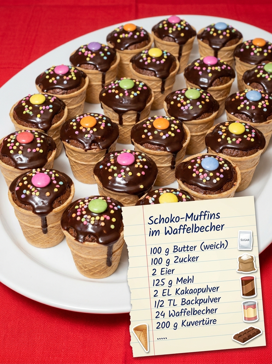 Schoko-Muffins im Waffelbecher