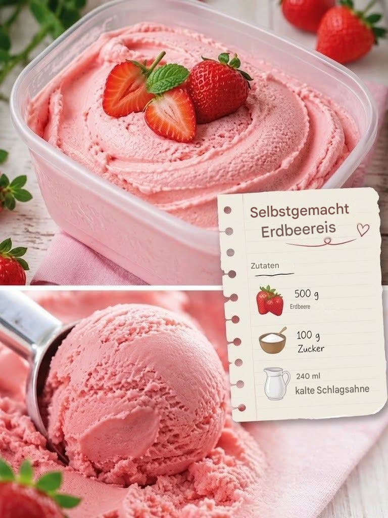 Dieses hausgemachte Erdbeereis ist herrlich cremig, fruchtig und perfekt für heiße Tage.