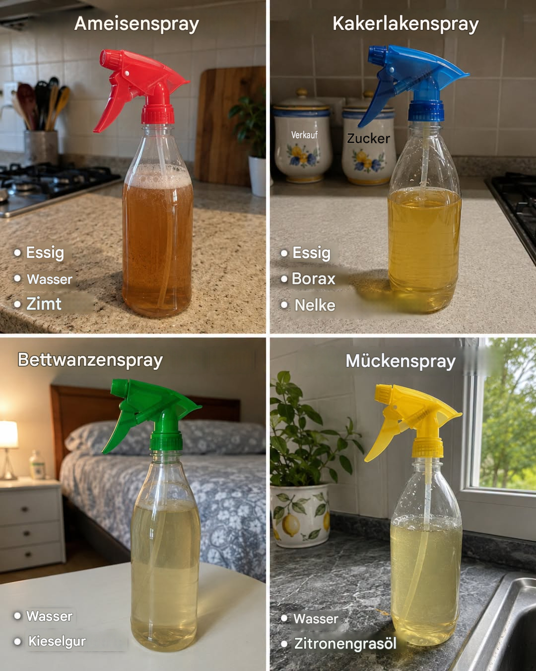 4 natürliche Sprays zur Insektenabwehr im Haus: Ameisen, Kakerlaken, Bettwanzen und Mücken