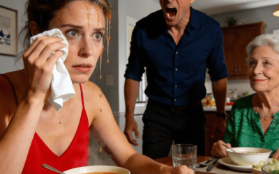 Beim Familienessen schüttete mir mein Mann heiße Suppe über den Kopf, während seine Mutter lachte.