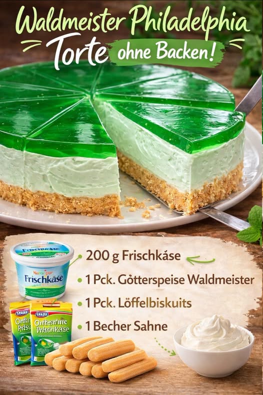 Erfrischende waldmeister philadelphia torte