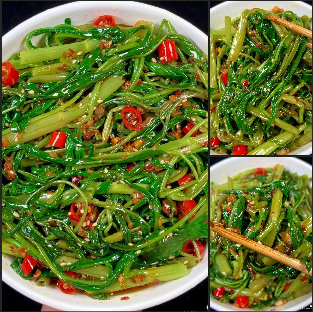 Rezept für gebratenen Wasserspinat (Kangkong):