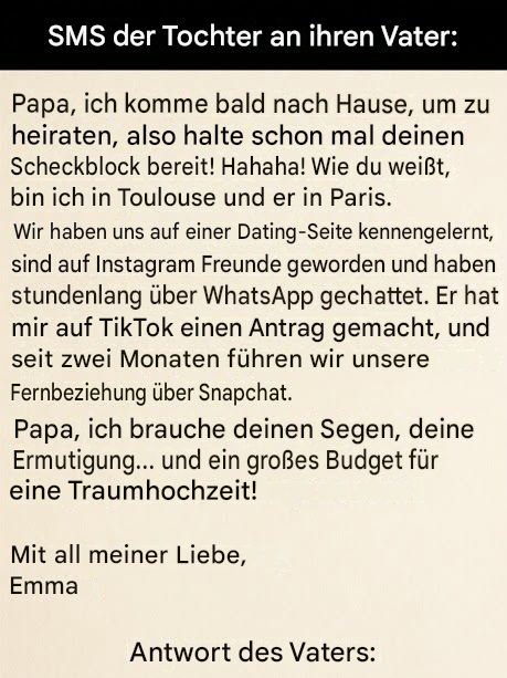 Als ein Mädchen ihrem Vater ihre virtuelle Hochzeit ankündigt, geht seine Reaktion viral.