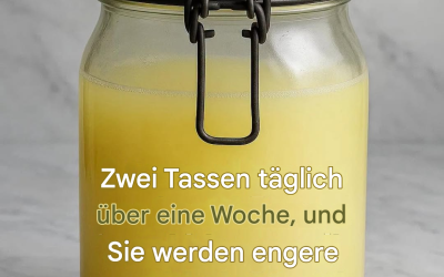 Natürliches Schlankheitsgetränk: warmes Wasser, Apfelessig, Ingwer und Zitrone