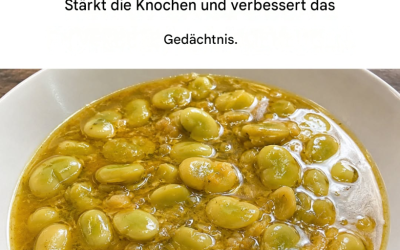 Saubohnen: stärken die Knochen, senken den Blutzucker- und Cholesterinspiegel und verbessern das Gedächtnis.