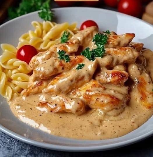 Schnelle Nudeln mit 300 g Hähnchenbrust in Sahnesauce