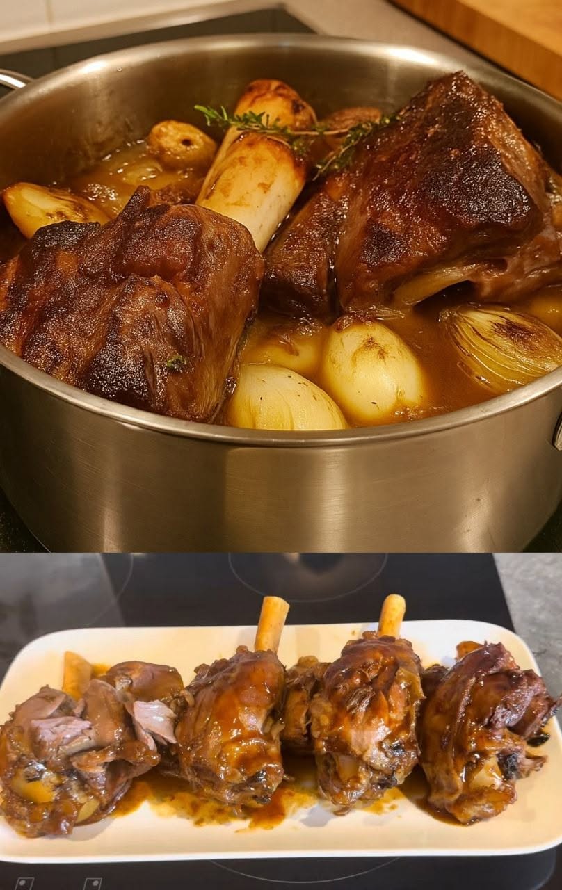 Lammhaxen-Confit mit Honig und Kräutern