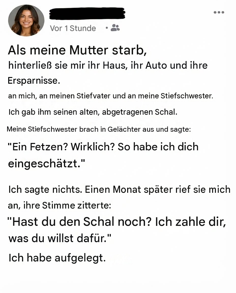 Statt eines Hauses oder Geldes erbt sie einen alten Schal: Die verborgene Bedeutung wird Sie tief berühren.